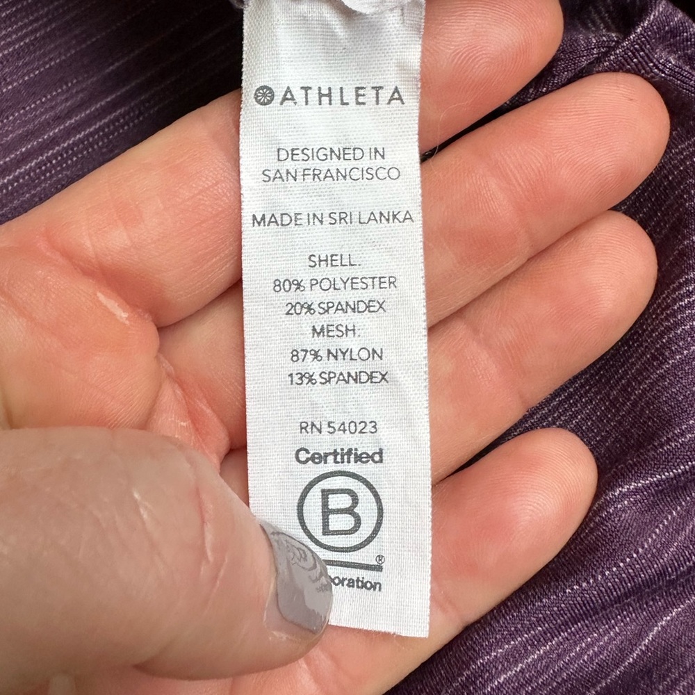 EUC- Athleta Purple Striped Conscious Crop Top size S - Picture 5 of 8